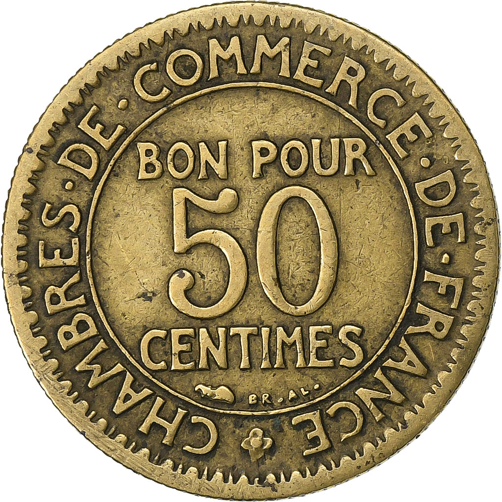 Frankreich, 50 Centimes, Chambre de commerce, 1927, Paris, Aluminum-Bronze, S+