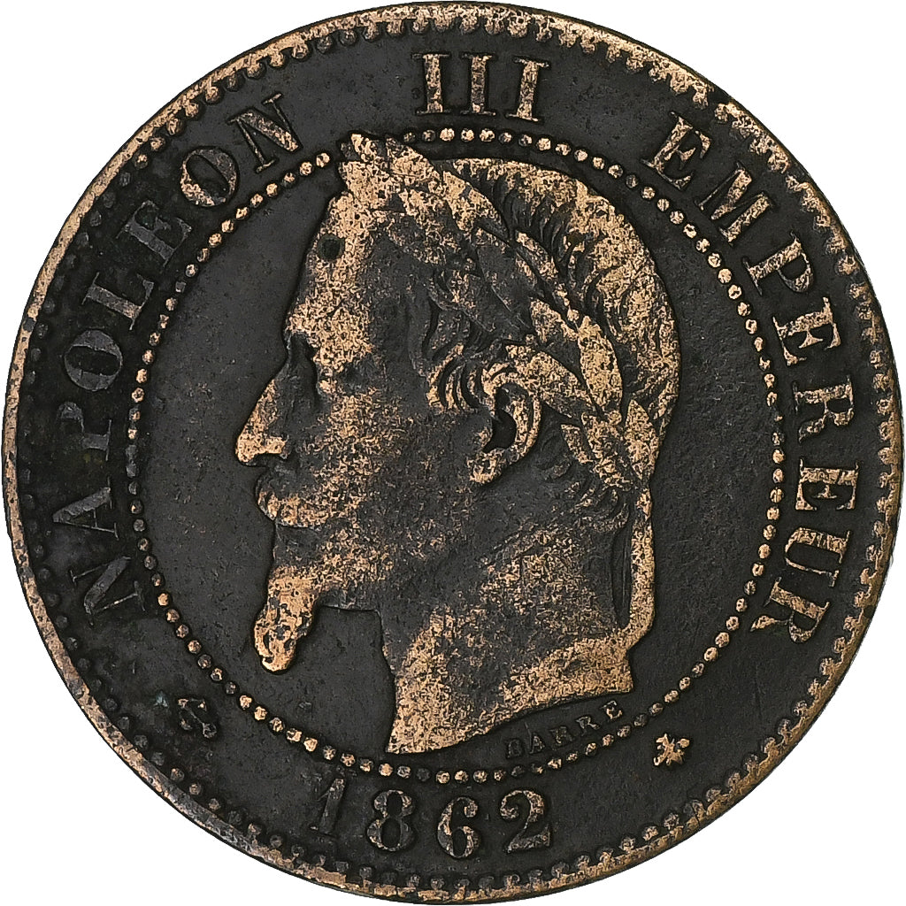 Francia, Napoleon III, 2 Centimes, 1862, Paris, Bronce, BC+, Gadoury:104