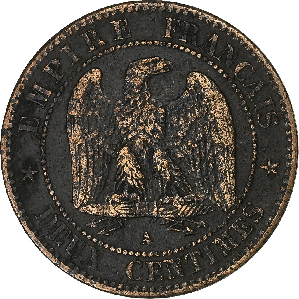 Francia, Napoleon III, 2 Centimes, 1862, Paris, Bronce, BC+, Gadoury:104
