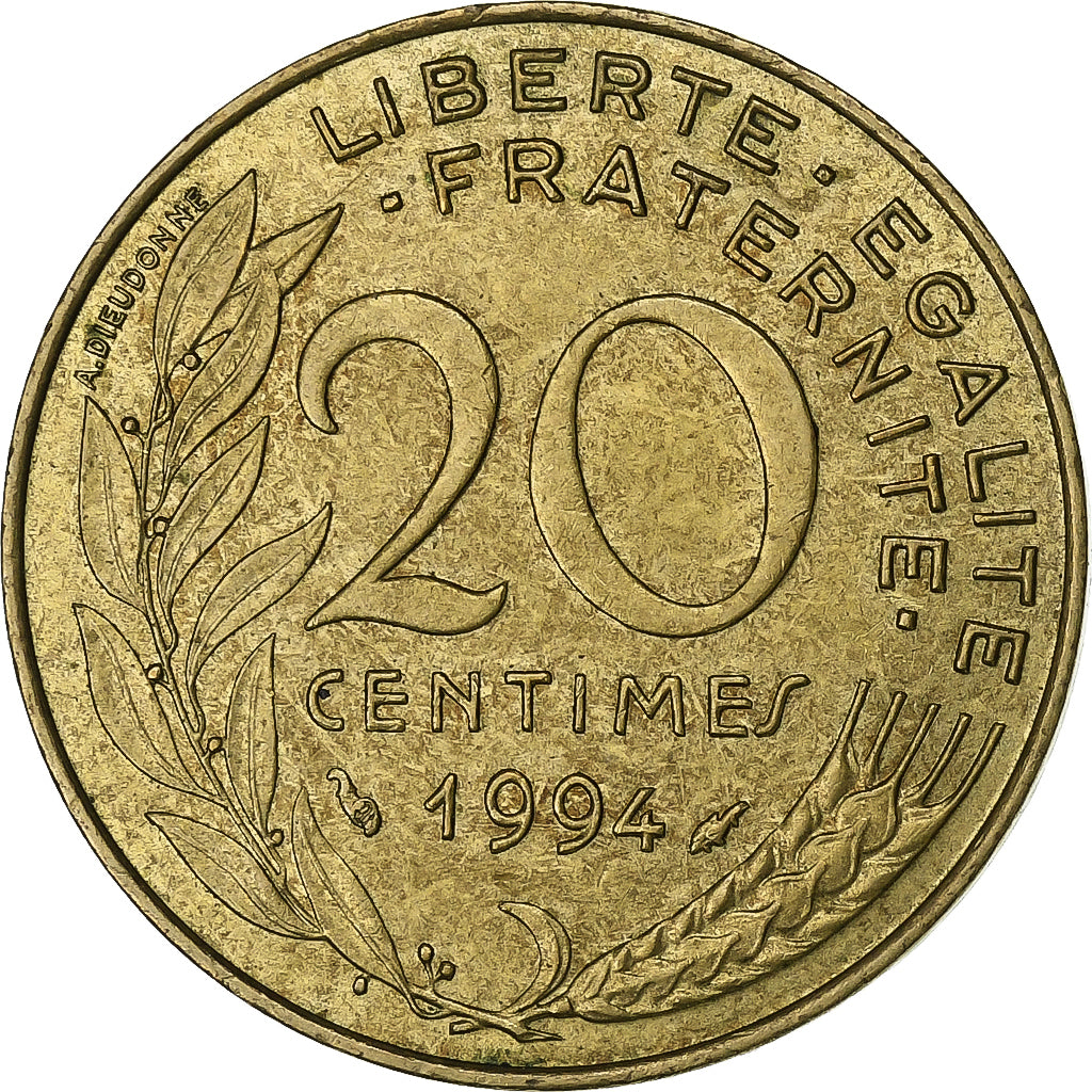 Francia, 20 Centimes, Marianne, 1994, Paris, Aluminio - bronce, MBC+