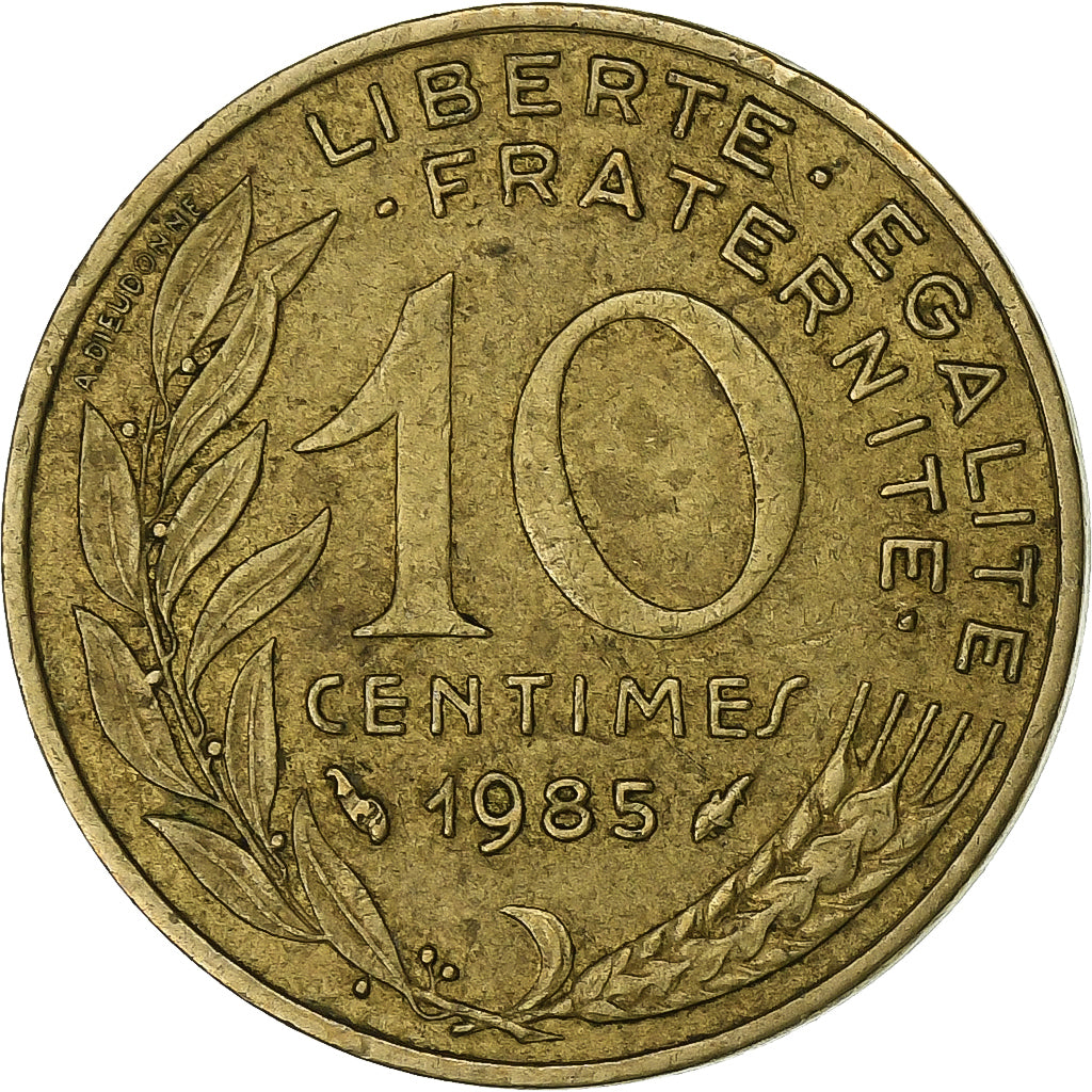 Francia, 10 Centimes, Marianne, 1985, Paris, Aluminio - bronce, MBC