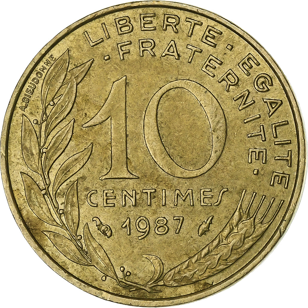 Francia, 10 Centimes, Marianne, 1987, Paris, Aluminio - bronce, MBC+