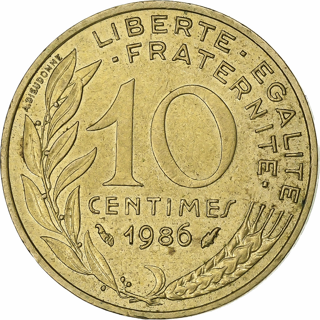 France, 10 Centimes, Marianne, 1986, Paris, Aluminum-Bronze, AU(50-53)