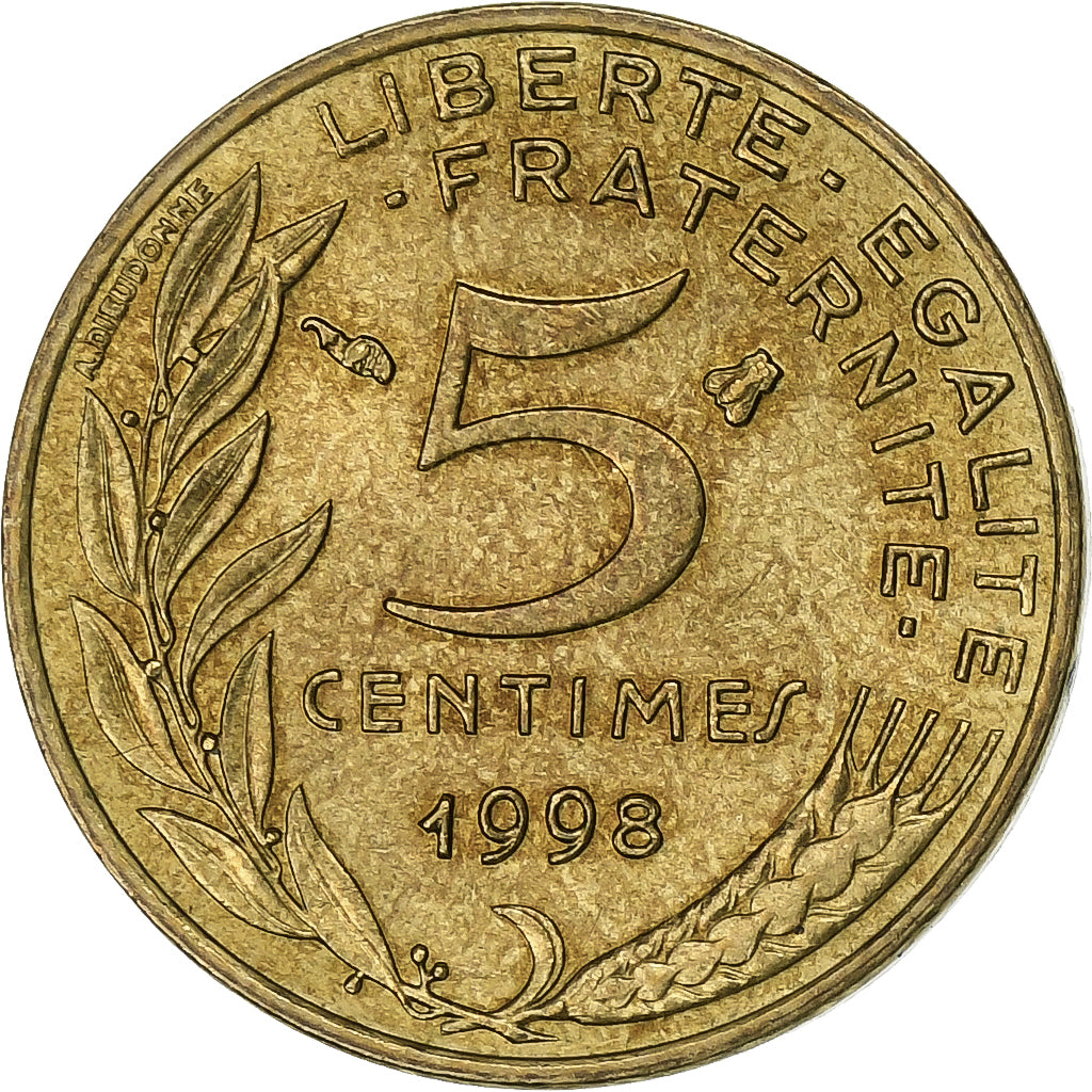 Francja, 5 Centimes, Marianne, 1998, Paris, Aluminium-Brąz, EF(40-45)