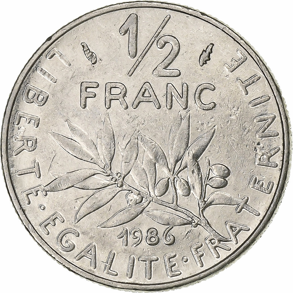 France, 1/2 Franc, Semeuse, 1986, Paris, Nickel, EF(40-45), KM:931.1