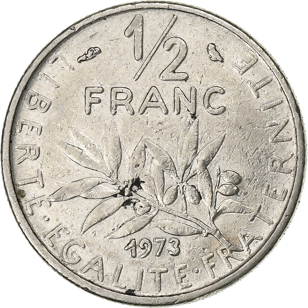 Francja, 1/2 Franc, Semeuse, 1973, Paris, Nikiel, EF(40-45), Gadoury:429