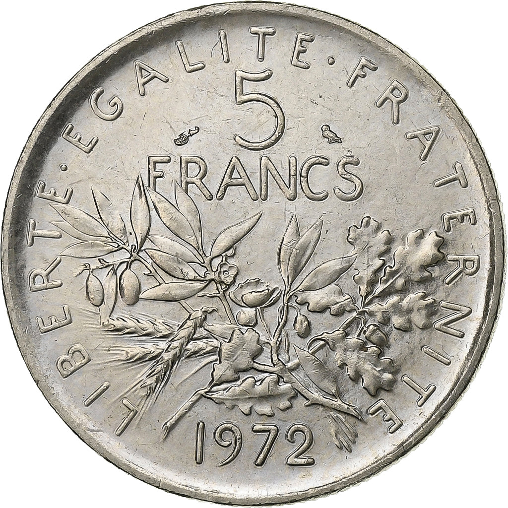 Francia, 5 Francs, Semeuse, 1972, Paris, Níquel recubierto de cobre - níquel