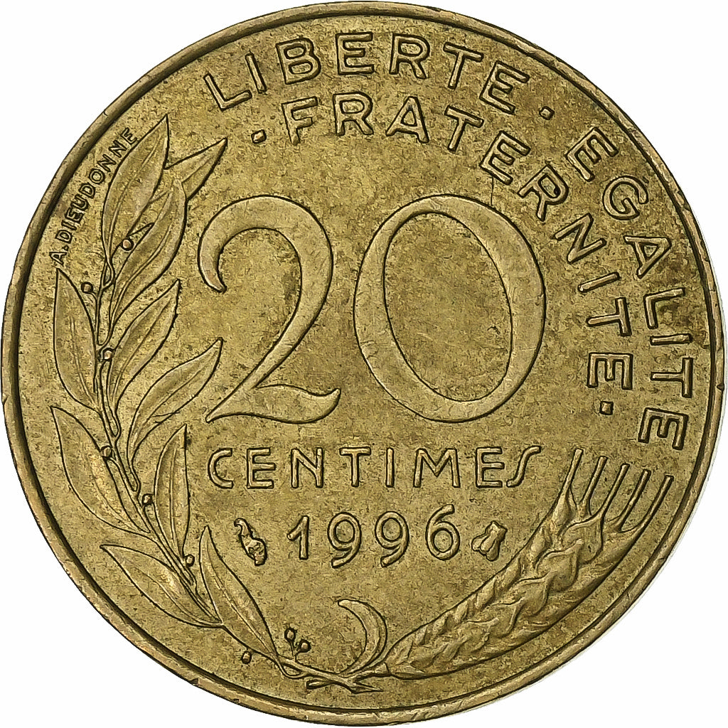 Frankreich, 20 Centimes, Marianne, 1996, Paris, Aluminum-Bronze, SS+, KM:930