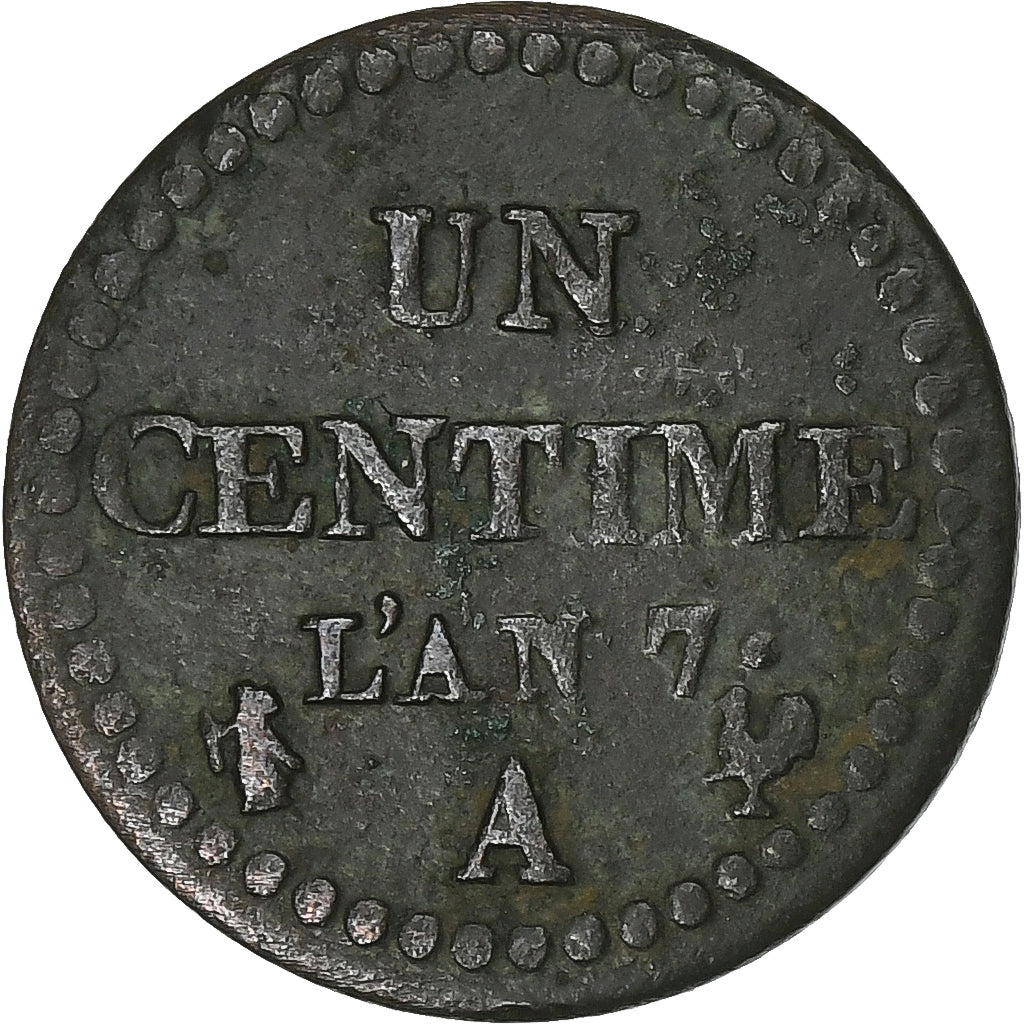 França, Centime, Dupré, AN 7, Paris, Bronze, F(12-15), Gadoury:76, KM:646