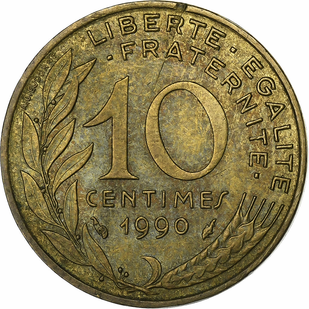 Francia, 10 Centimes, Marianne, 1990, Paris, Alluminio-bronzo, BB, KM:929