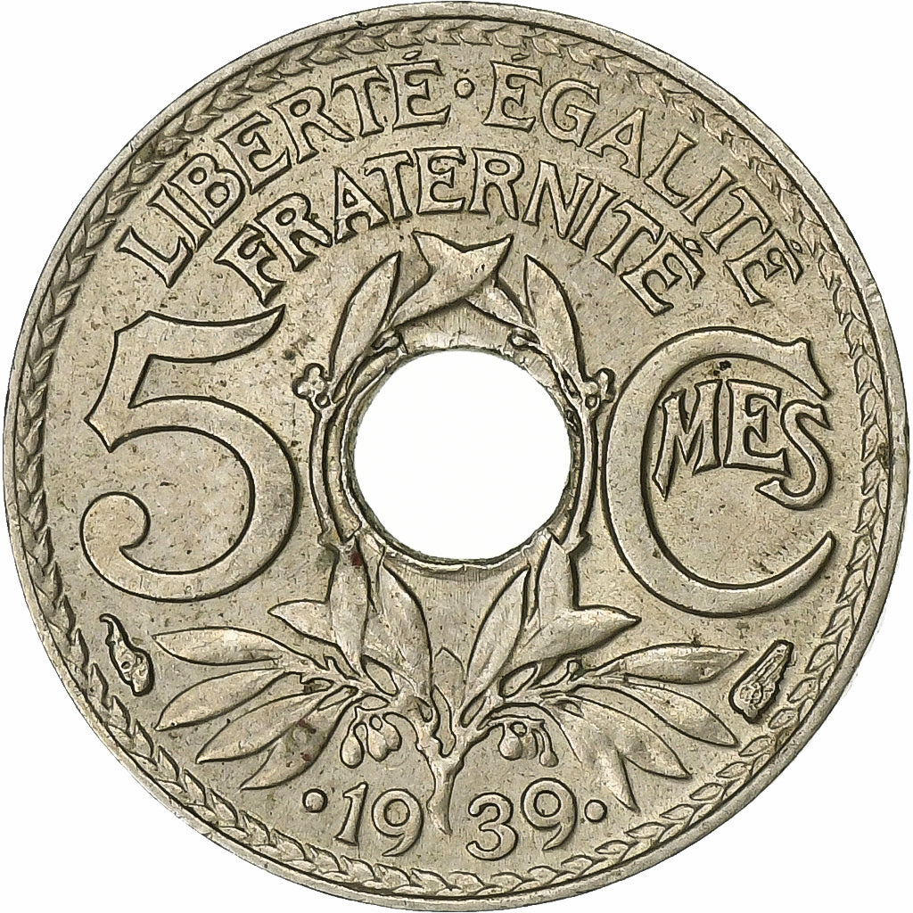 Francja, 5 Centimes, Lindauer, 1939, Paris, Nikiel-Brąz, AU(55-58), Le
