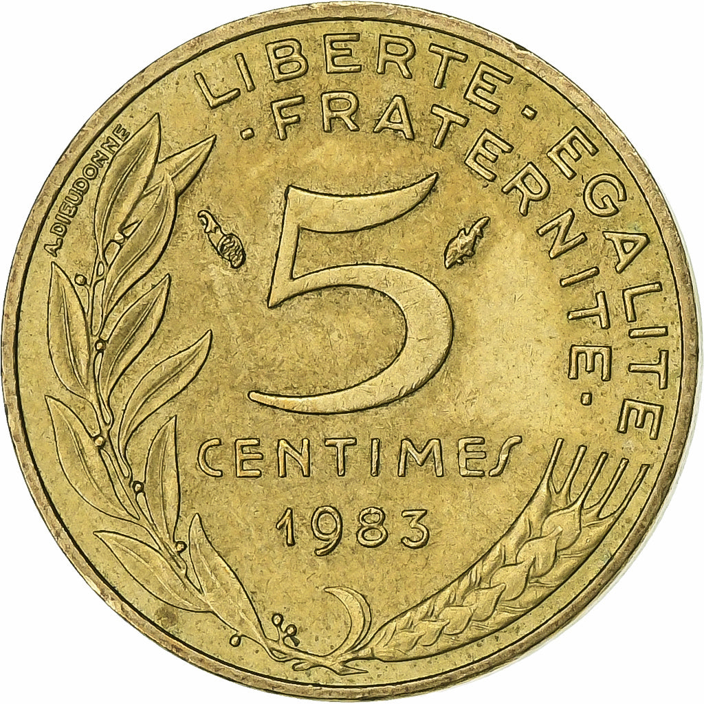 Francja, 5 Centimes, Marianne, 1983, Paris, Aluminium-Brąz, EF(40-45)