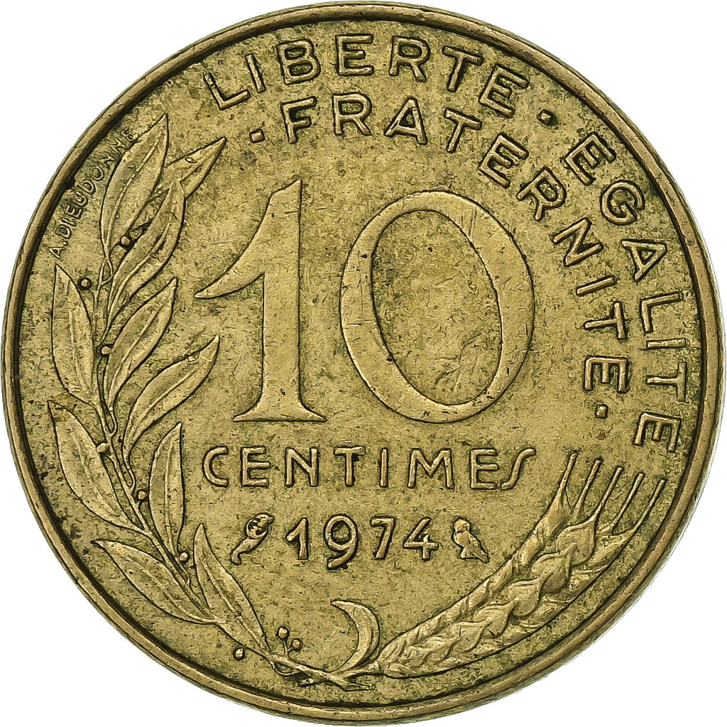 Francia, 10 Centimes, Marianne, 1974, Paris, Alluminio-bronzo, BB, Gadoury:293