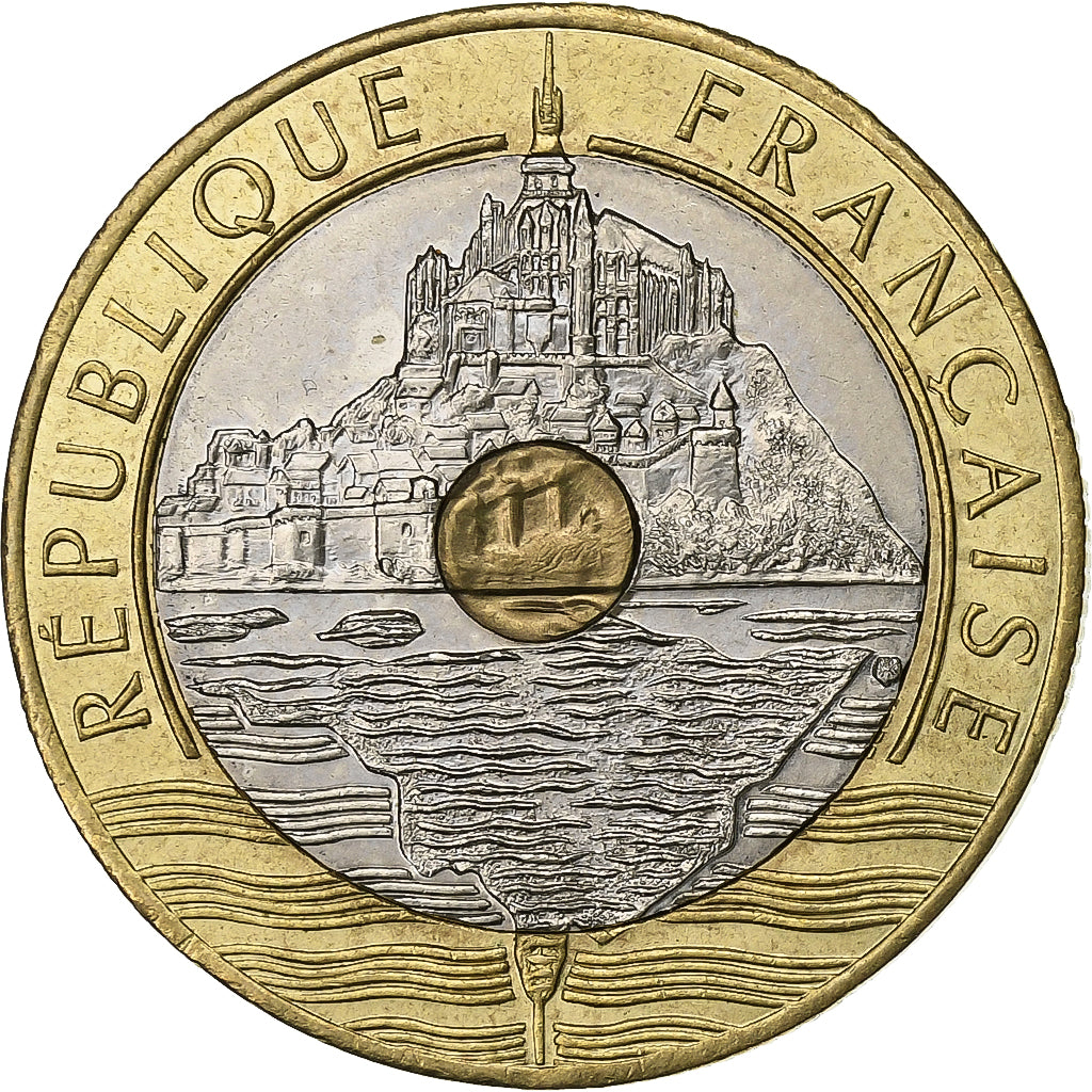 France, 20 Francs, Mont Saint Michel, 1992, Paris, Tri-Metallic, MS(60-62)
