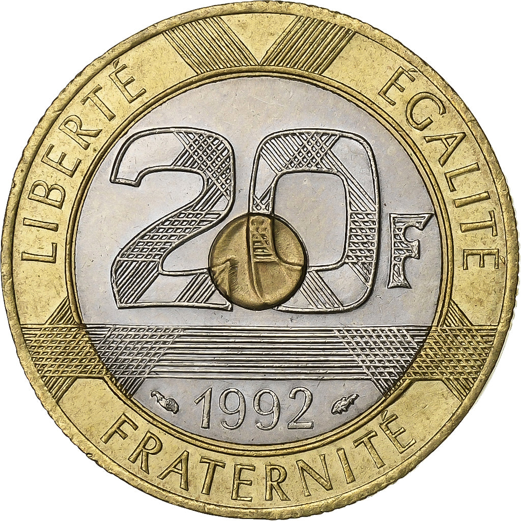 France, 20 Francs, Mont Saint Michel, 1992, Paris, Tri-Metallic, MS(60-62)