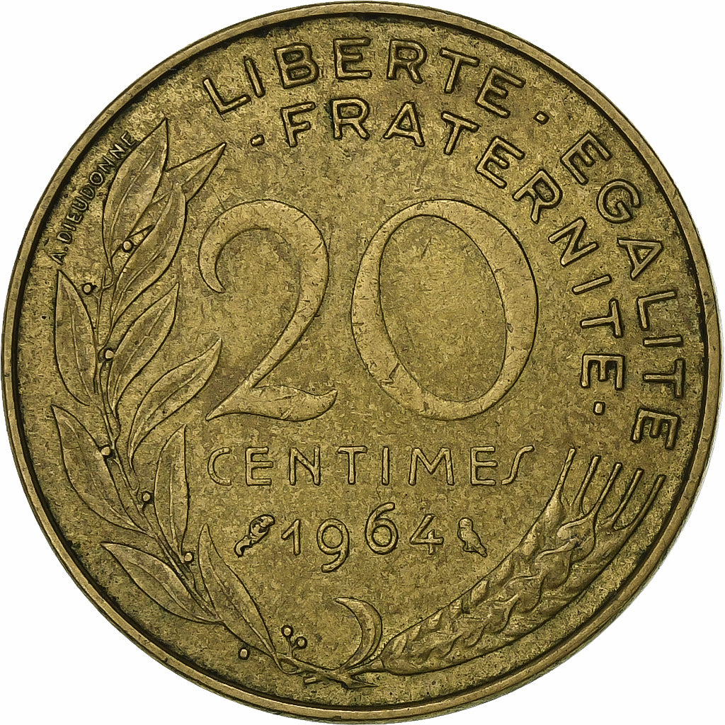 Francia, 20 Centimes, Marianne, 1964, Paris, Aluminio - bronce, MBC