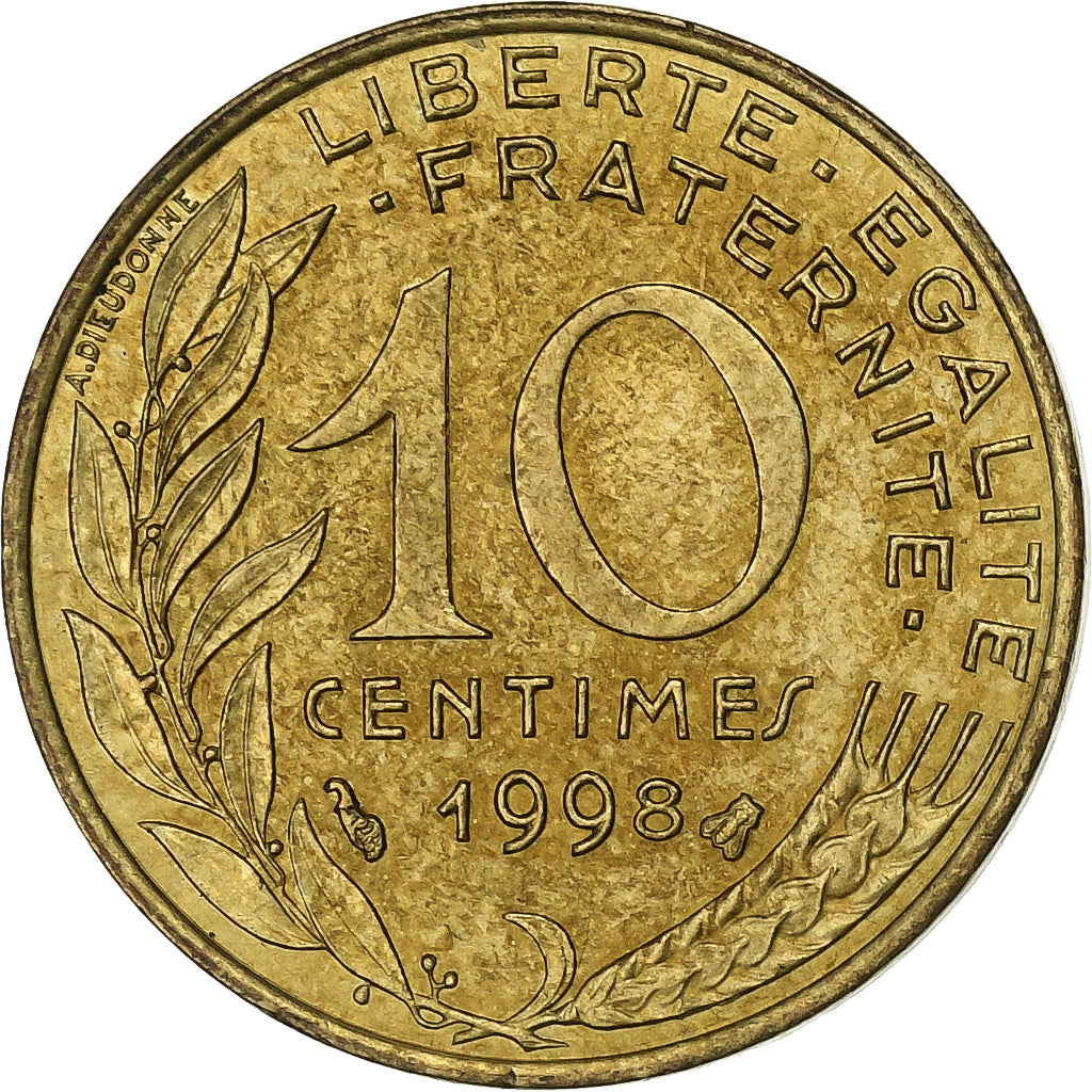 Francia, 10 Centimes, Marianne, 1998, Paris, Alluminio-bronzo, BB, Gadoury:293