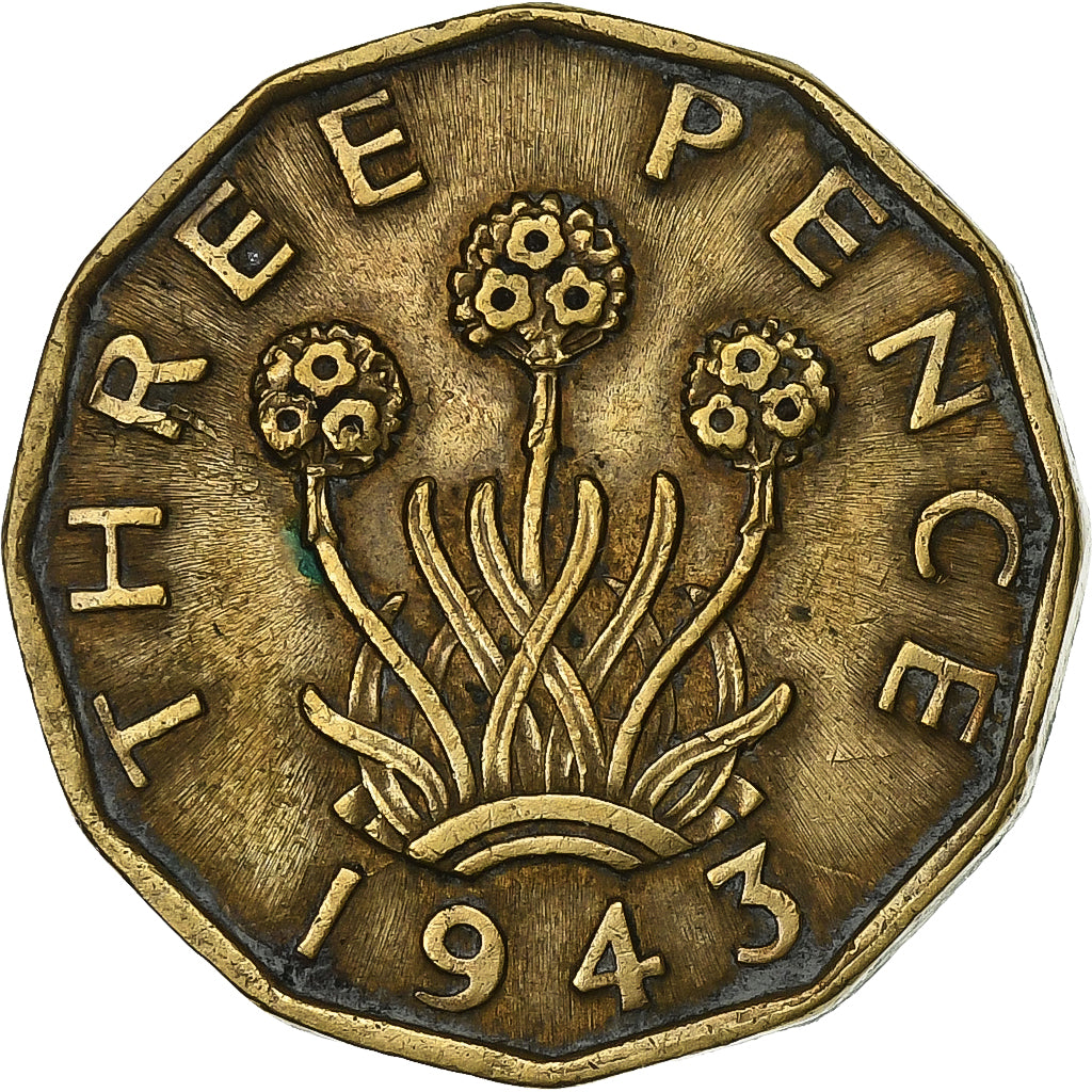 Wielka Brytania, George VI, 3 Pence, 1943, Mosiądz niklowy, EF(40-45), KM:849