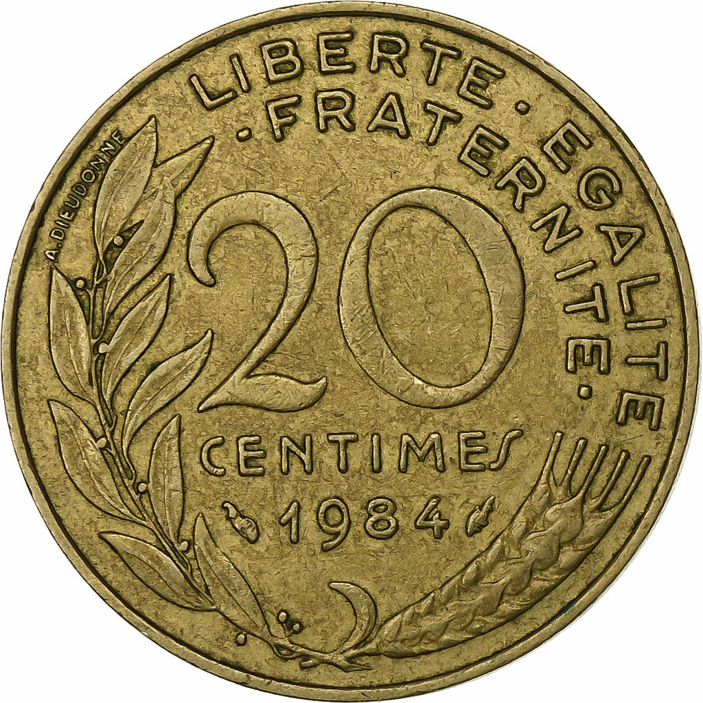 Francja, 20 Centimes, Marianne, 1984, Paris, Aluminium-Brąz, VF(30-35)