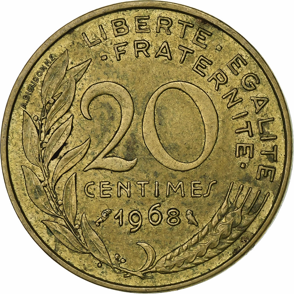 Francia, 20 Centimes, Marianne, 1968, Paris, Alluminio-bronzo, BB, Gadoury:332