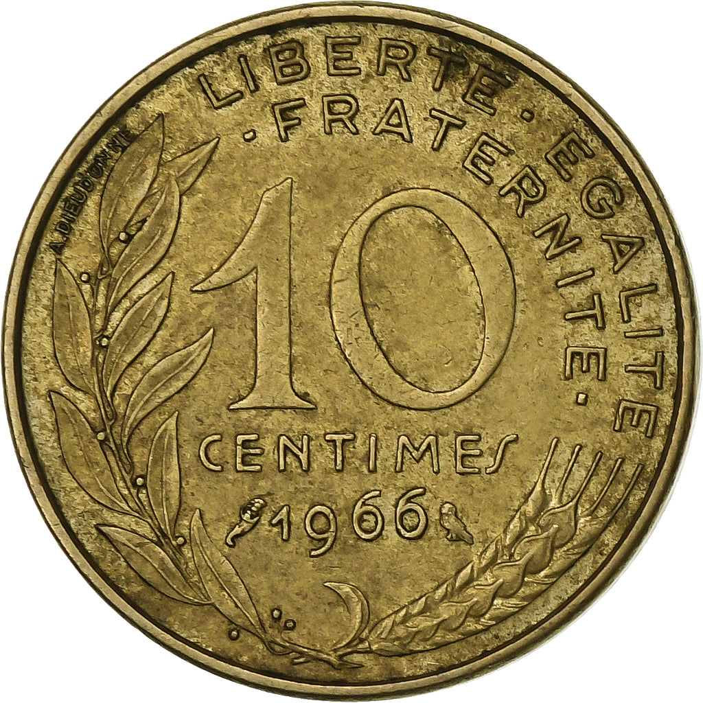 Frankrijk, 10 Centimes, Marianne, 1966, Paris, Aluminum-Bronze, ZF, Gadoury:293