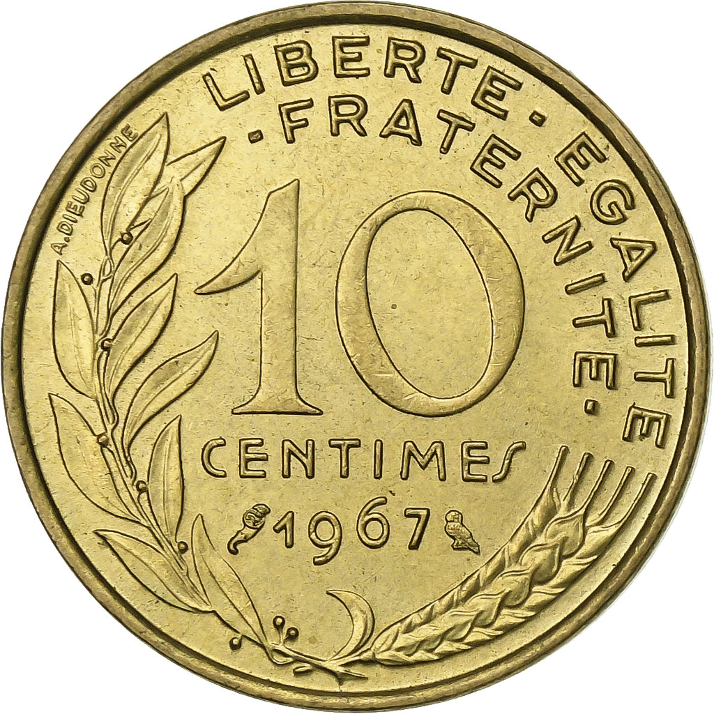 Francia, 10 Centimes, Marianne, 1967, Paris, Aluminio - bronce, EBC