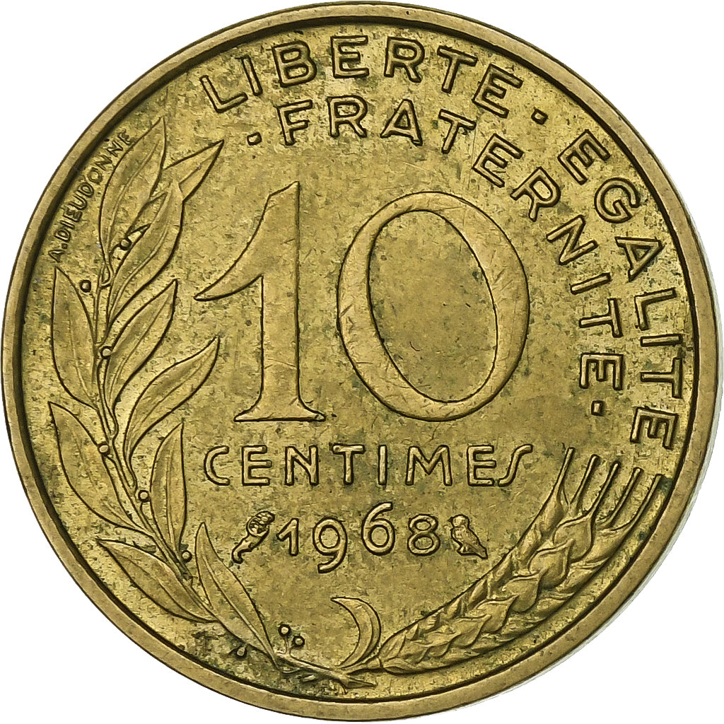 France, 10 Centimes, Marianne, 1968, Paris, Bronze-Aluminium, TTB, KM:929