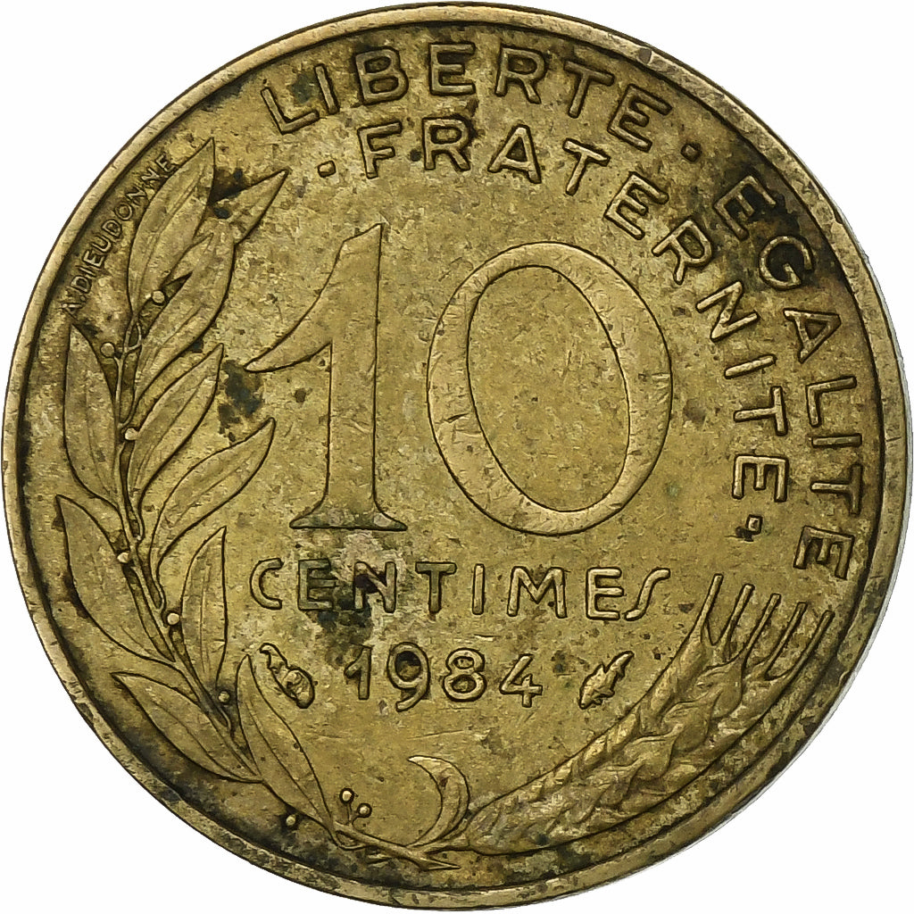 Francia, 10 Centimes, Marianne, 1984, Paris, Aluminio - bronce, BC+