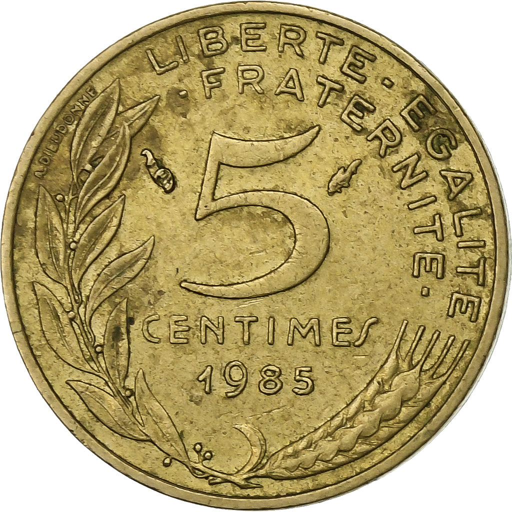 France, 5 Centimes, Marianne, 1985, Paris, Aluminum-Bronze, EF(40-45)