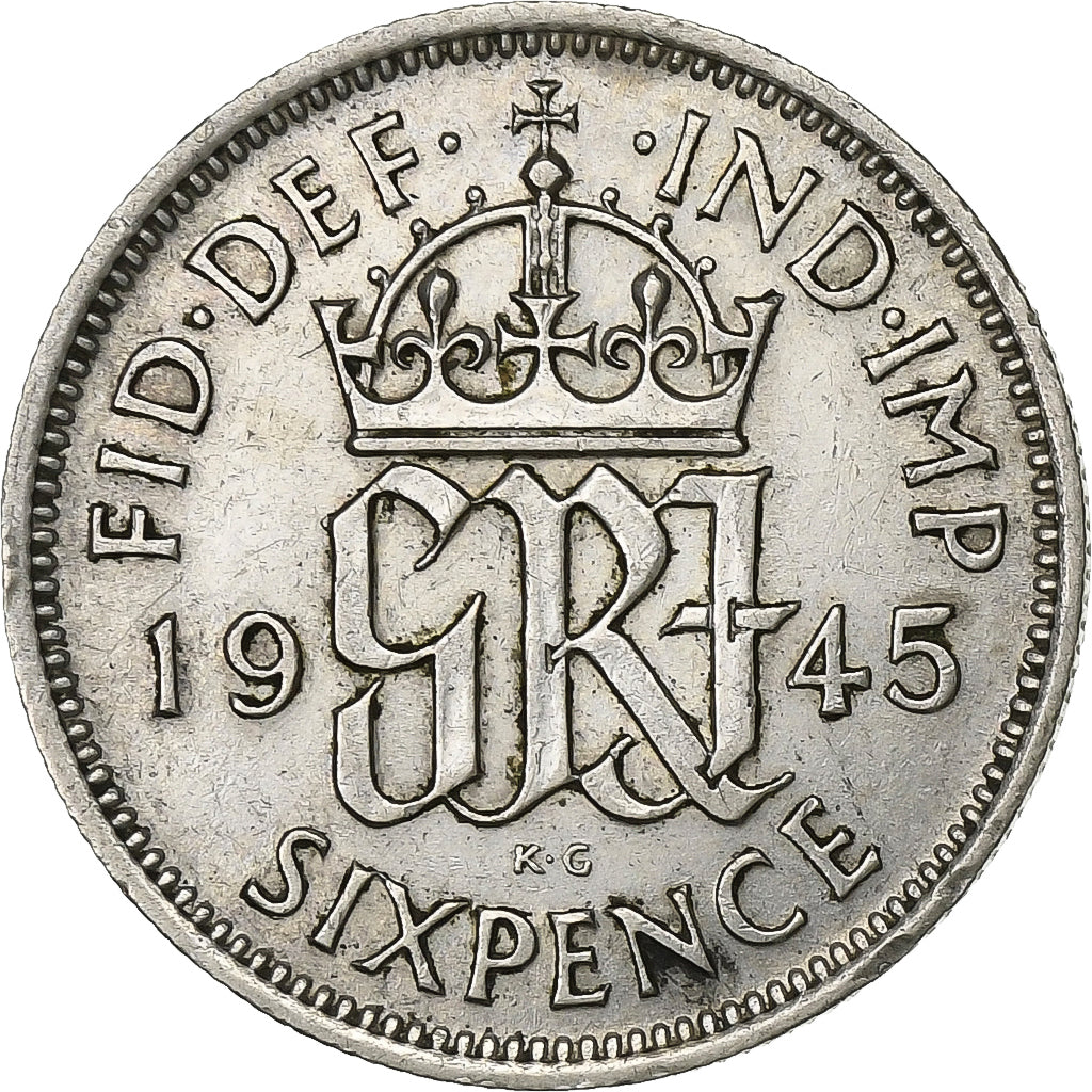 Gran Bretagna, George VI, 6 Pence, 1945, SPL, Argento, KM:852