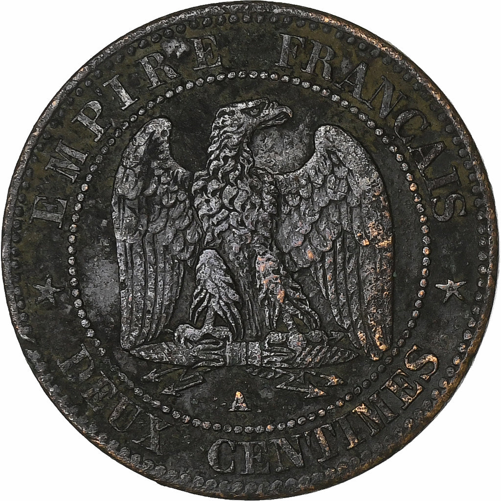 Francja, Napoleon III, 2 Centimes, Napoléon III, 1862, Paris, Brązowy