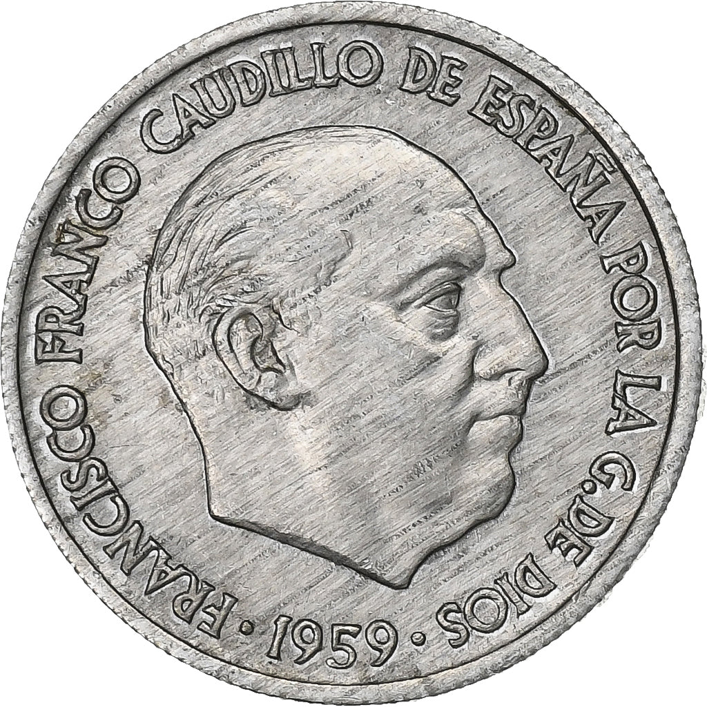 España, Francisco Franco, caudillo, 10 Centimos, 1959, Aluminio, BC+, KM:790