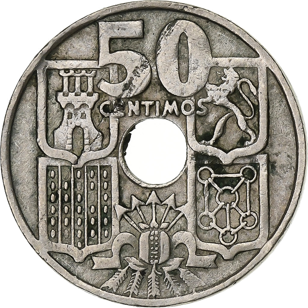 Espagne, Francisco Franco, caudillo, 50 Centimos, 1949, Cupro-nickel, TTB