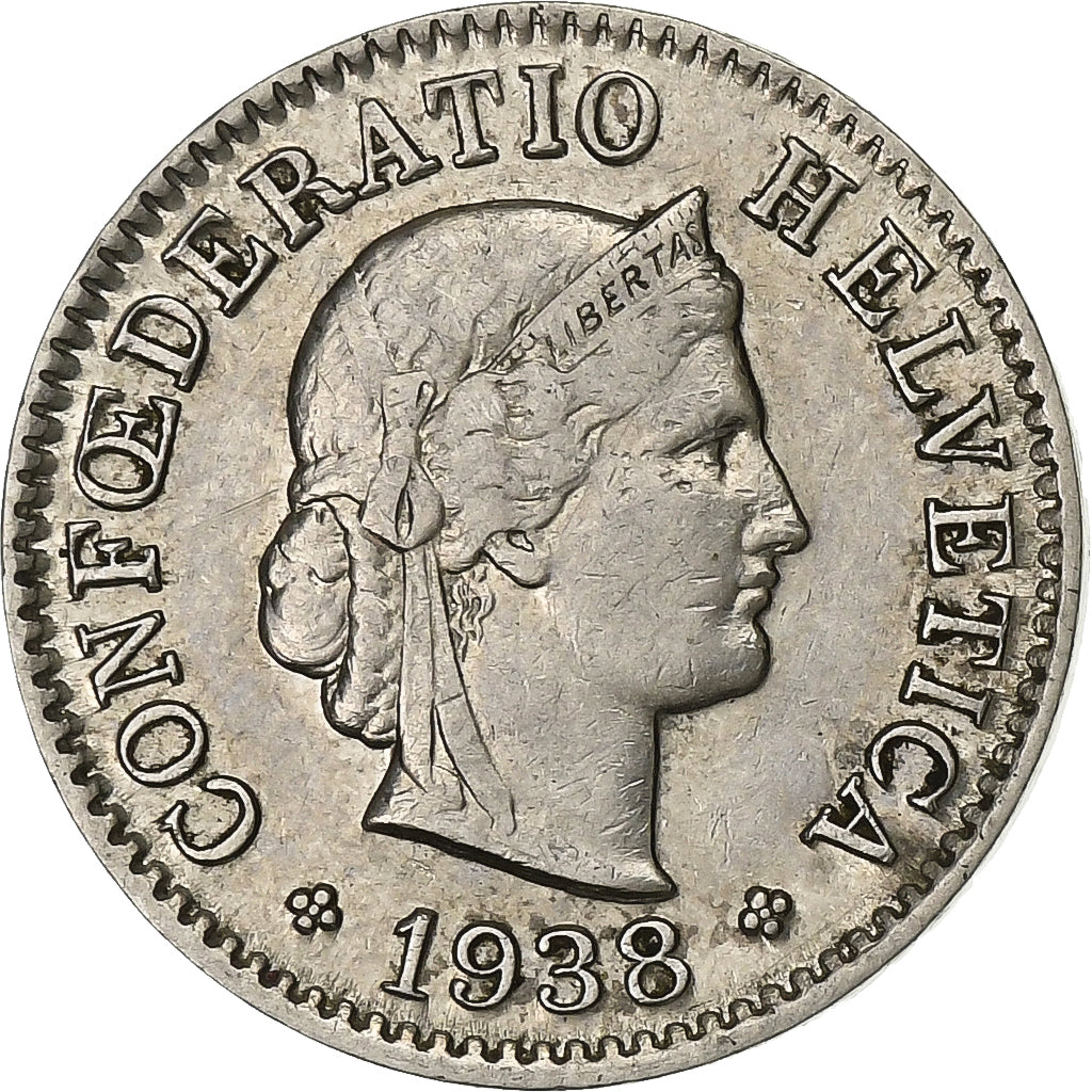 Suíça, 5 Rappen, 1938, Bern, Níquel, VF(30-35), KM:26b