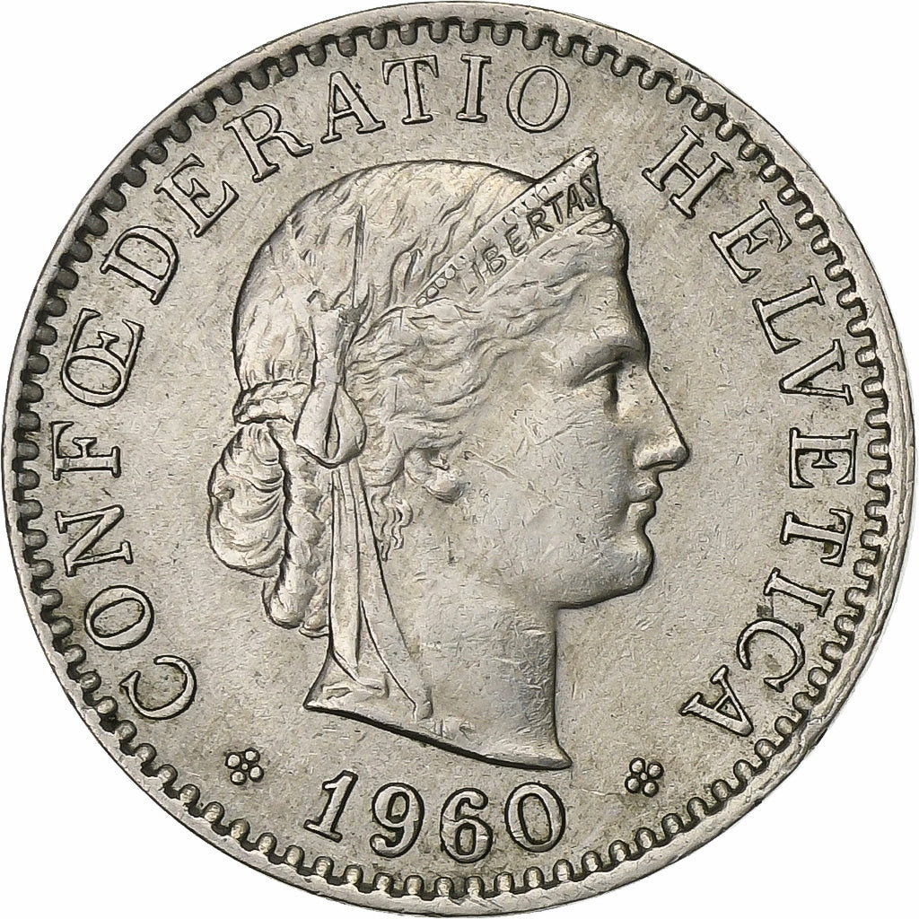 Switzerland, 20 Rappen, 1960, Bern, Copper-nickel, EF(40-45), KM:29a