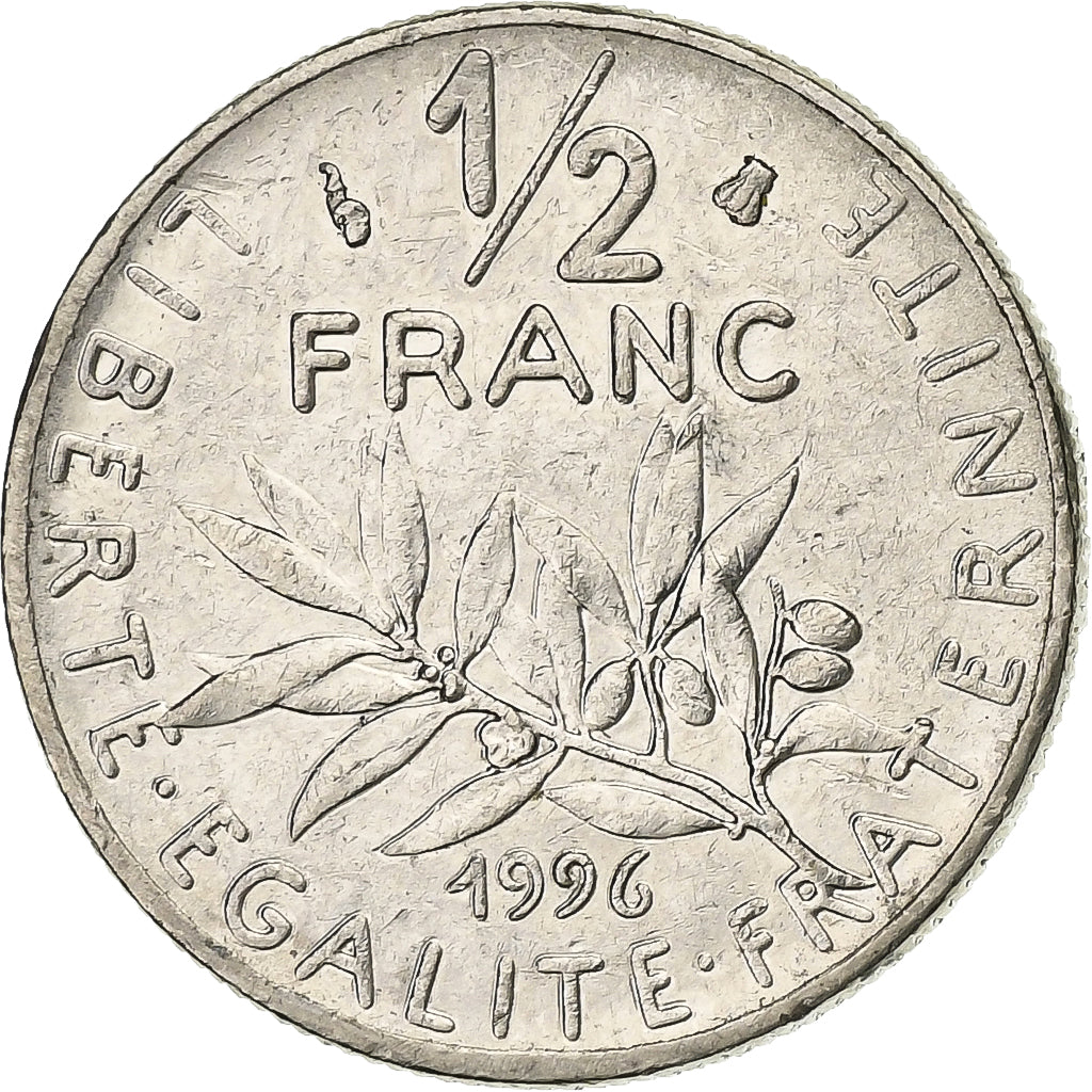 Francja, 1/2 Franc, Semeuse, 1996, Paris, Nikiel, EF(40-45), Gadoury:429