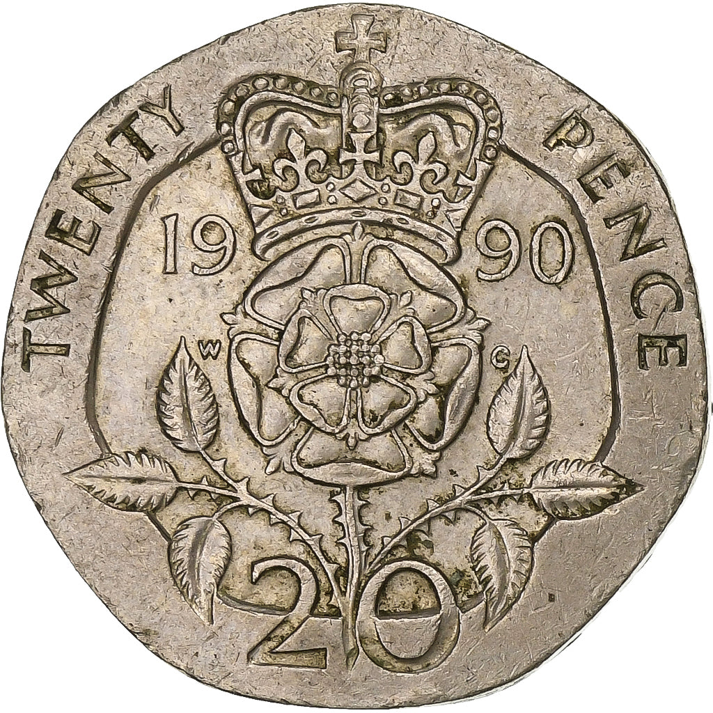 Grã-Bretanha, Elizabeth II, 20 Pence, 1990, Cobre-níquel, EF(40-45), KM:939