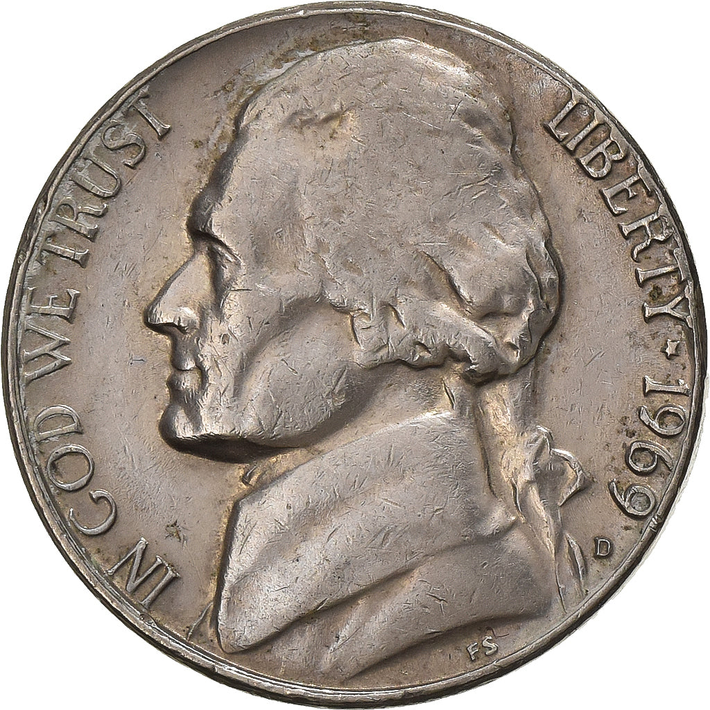 Verenigde Staten, 5 Cents, Jefferson Nickel, 1969, U.S. Mint, Cupro-nikkel, ZF