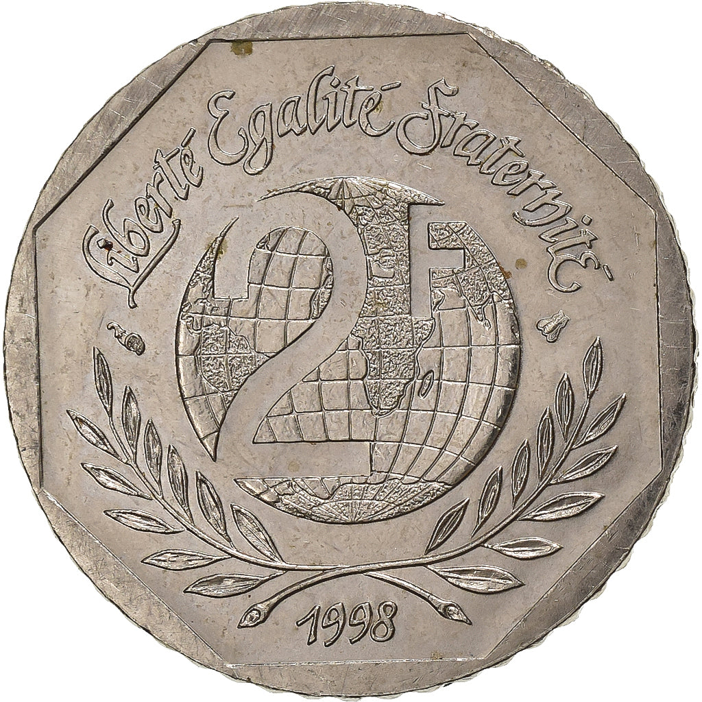 Frankrijk, 2 Francs, René Cassin, 1998, Paris, Nickel, ZF+, Gadoury:551