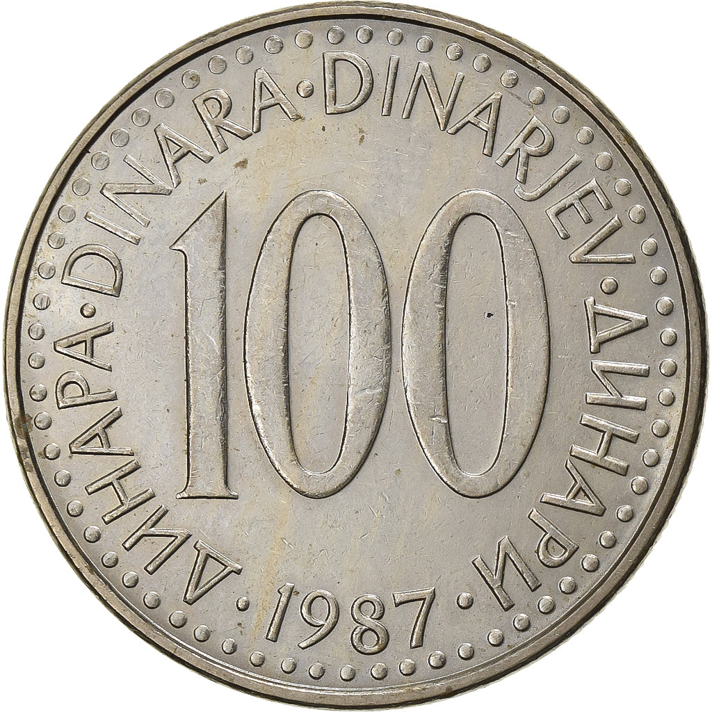 Yugoslavia, 100 Dinara, 1987, Copper-Nickel-Zinc, AU(50-53), KM:114