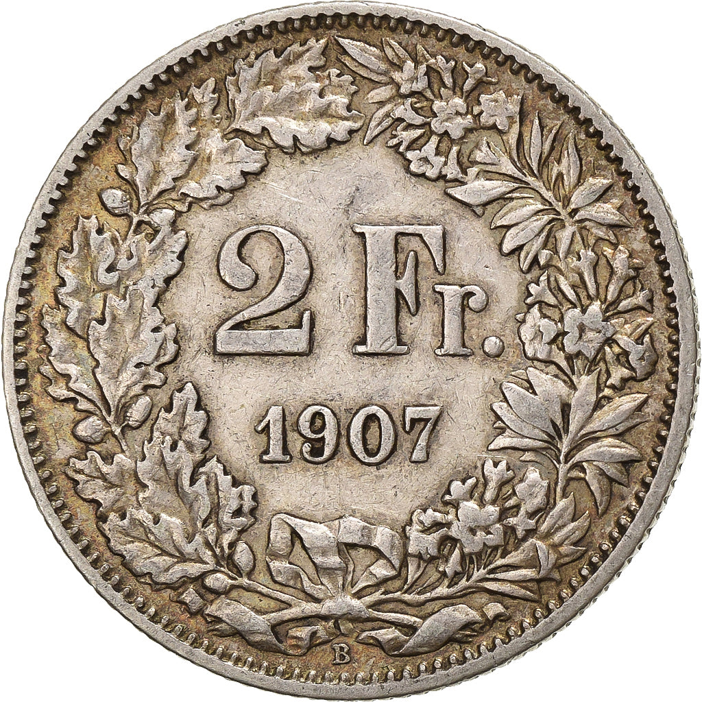 Svizzera, 2 Francs, 1907, Bern, Argento, BB, KM:21