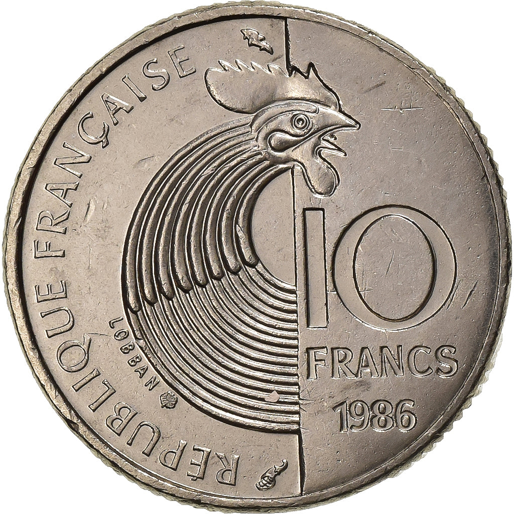 Francja, 10 Francs, Schumann, 1986, Nikiel, AU(55-58), Gadoury:825, KM:958