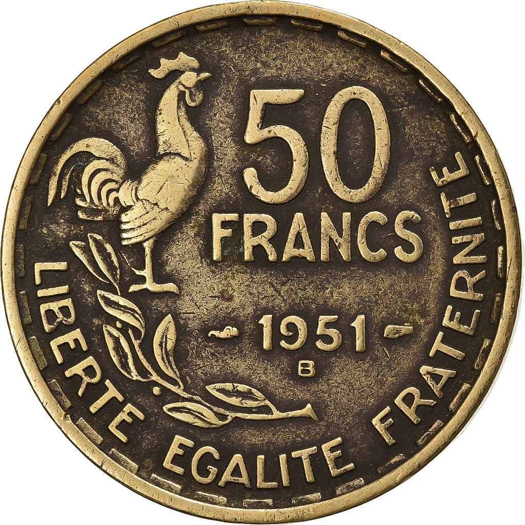 France, 50 Francs, Guiraud, 1951, Beaumont - Le Roger, Aluminum-Bronze