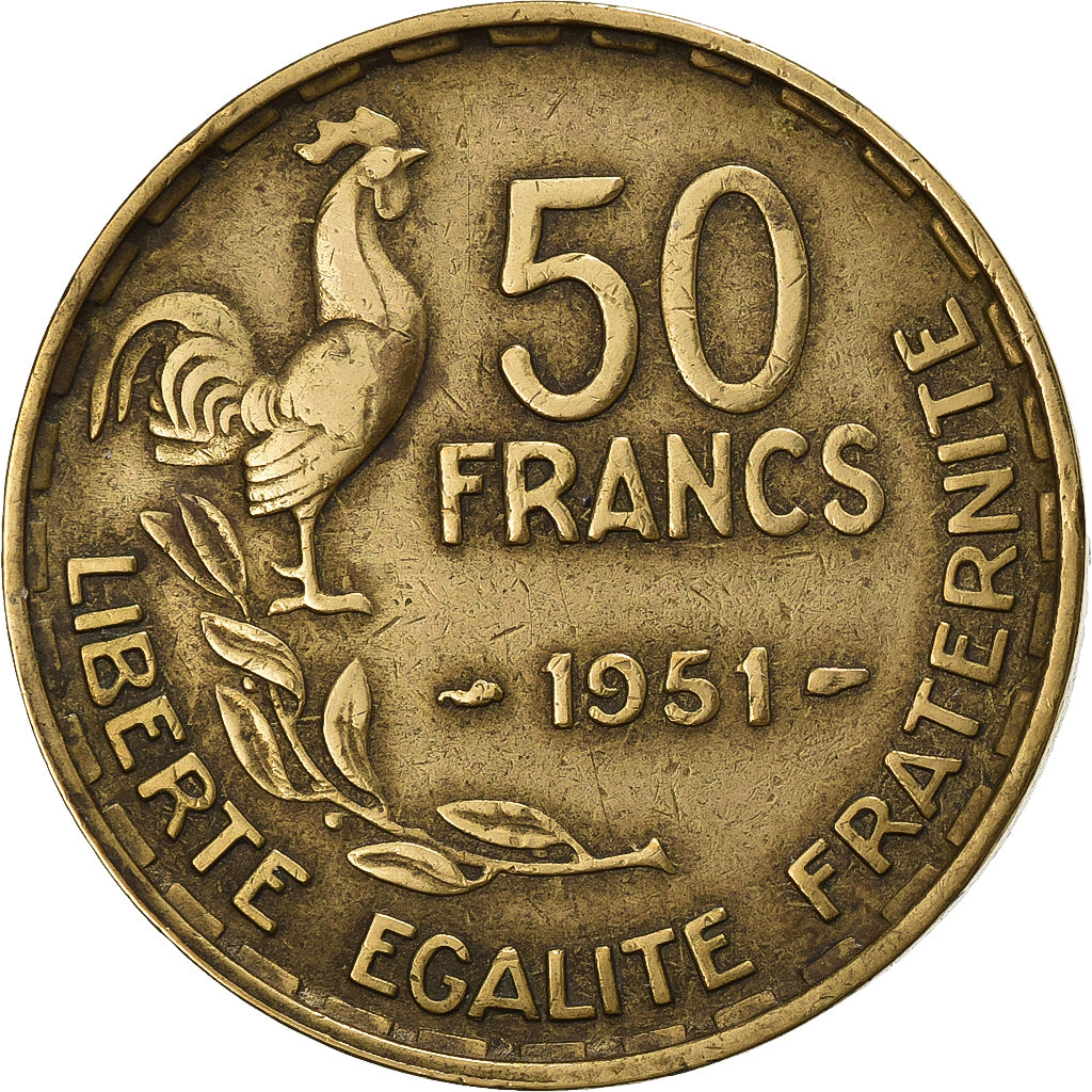 Francia, 50 Francs, Guiraud, 1951, Paris, Alluminio-bronzo, MB, Le Franc:F.425