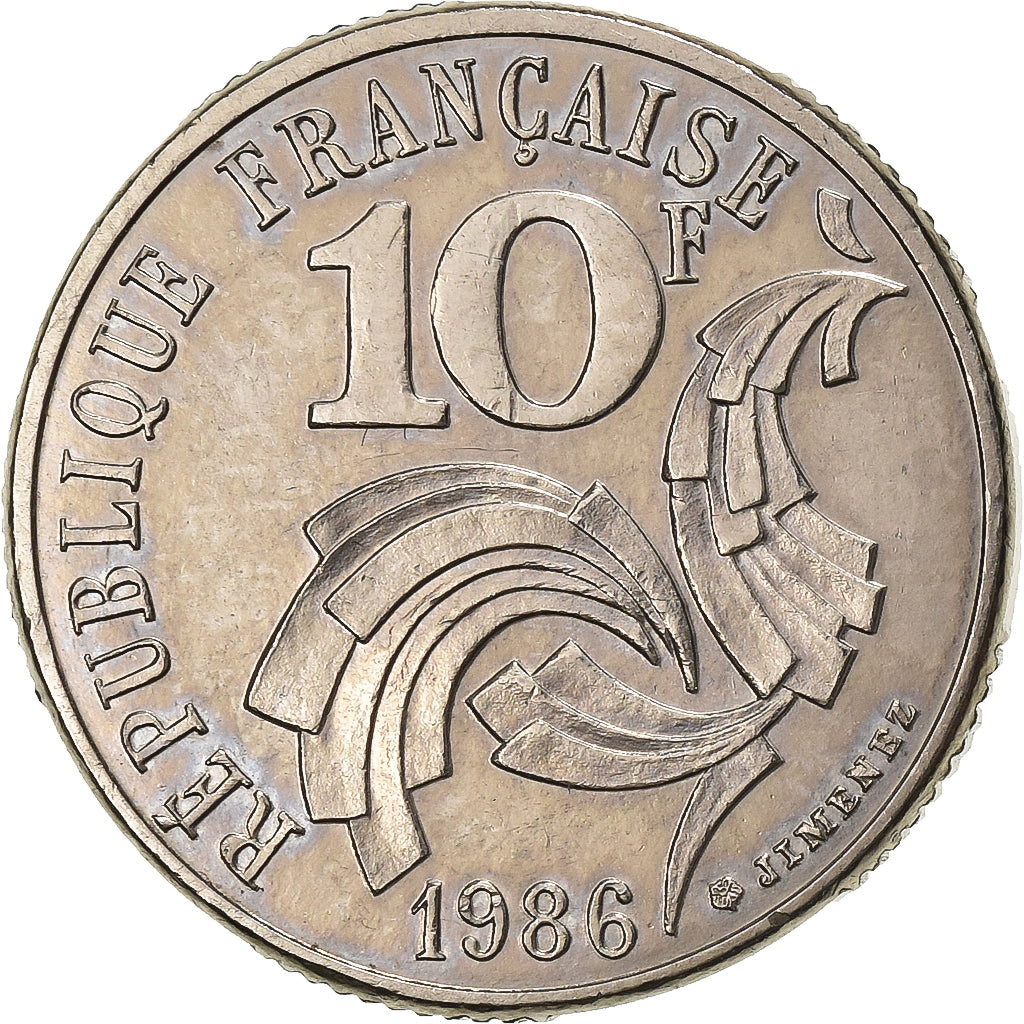 Francia, 10 Francs, Jimenez, 1986, Paris, Nichel, BB+, KM:959