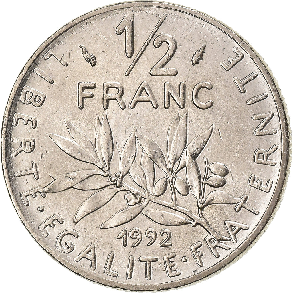 Francia, 1/2 Franc, Semeuse, 1992, Paris, Níquel, EBC, Gadoury:429, KM:931.1