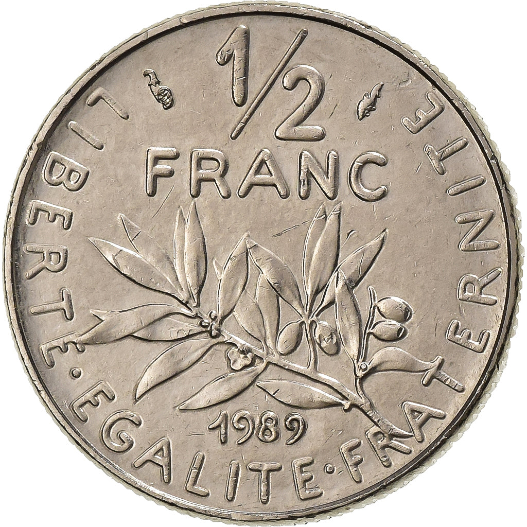 France, 1/2 Franc, Semeuse, 1989, Paris, Nickel, AU(55-58), Gadoury:429