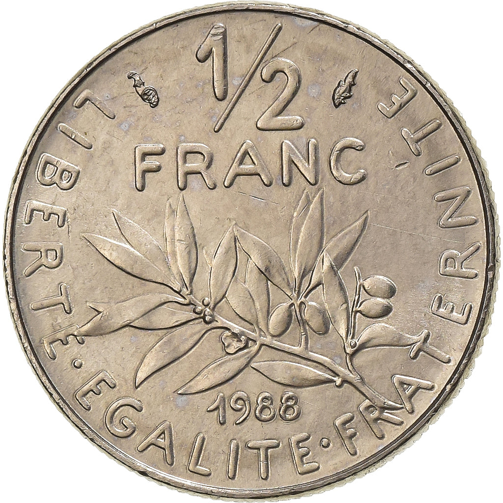 France, 1/2 Franc, Semeuse, 1988, Paris, Nickel, MS(60-62), Gadoury:429