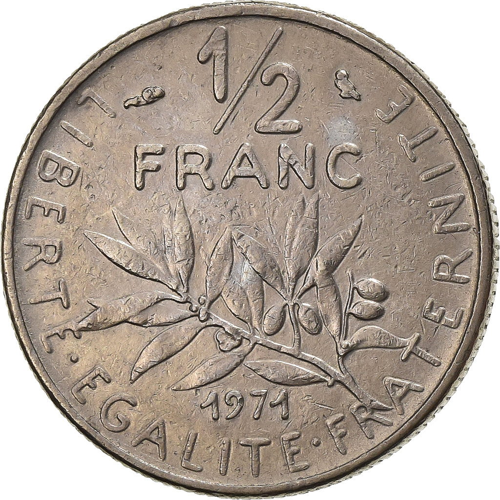 France, 1/2 Franc, Semeuse, 1971, Paris, Nickel, EF(40-45), Gadoury:429