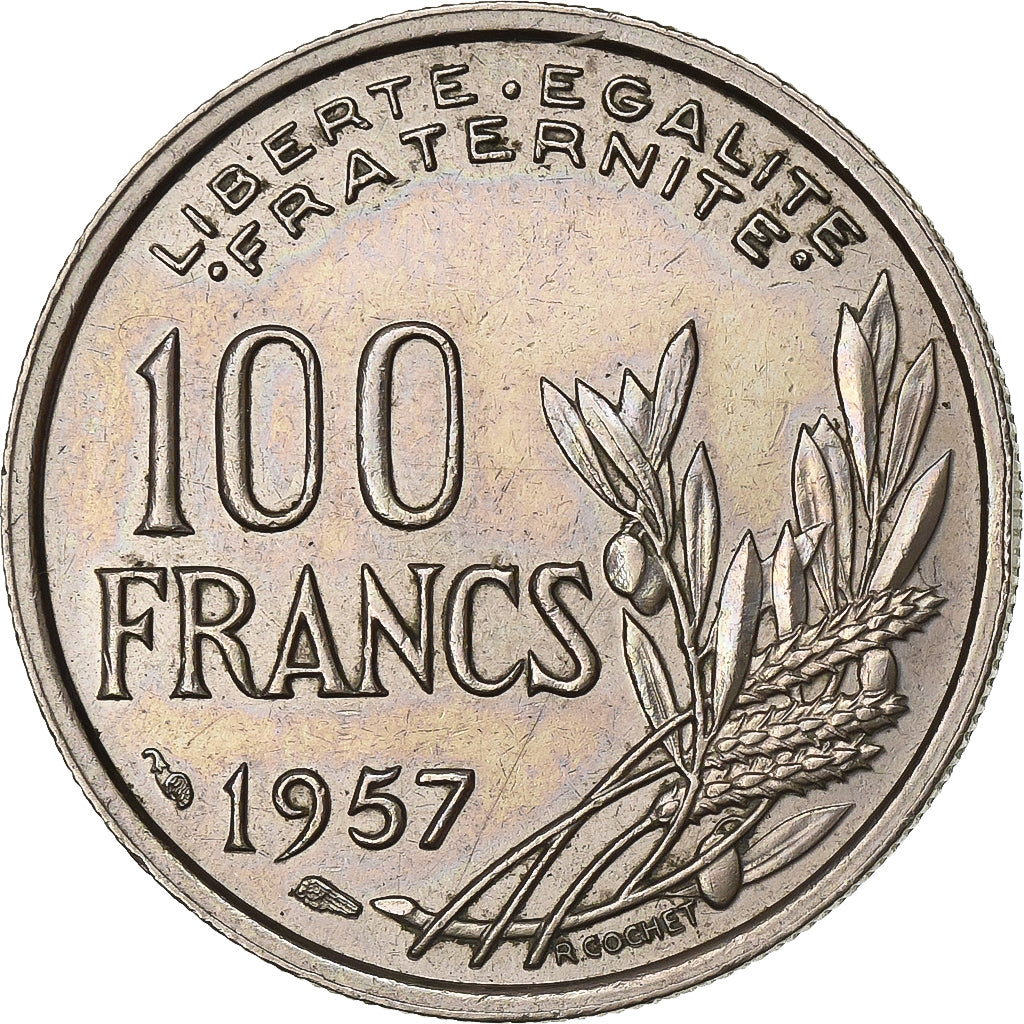 France, 100 Francs, Cochet, 1957, Copper-nickel, AU(50-53), Gadoury:897